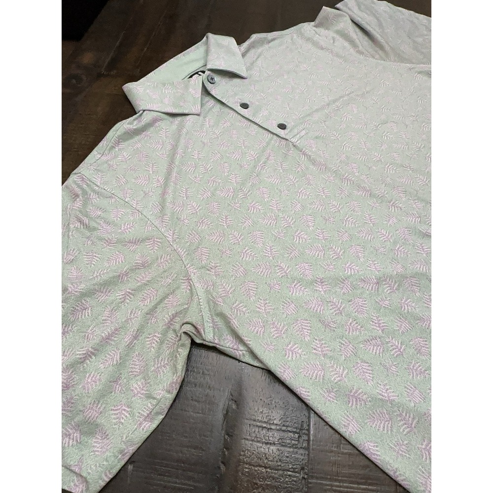 FootJoy Polo Shirt Mens Large Green Floral Leaf Print Golf Performance Stretch